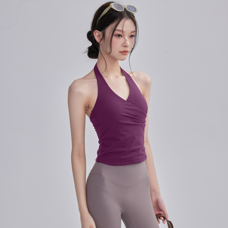 跨境夏季新款速干防震文胸外穿美背带胸垫挂脖瑜伽背心|undefined