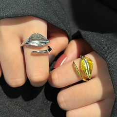 歐美潮流新款創意葉子金色戒指簡約小眾設計款女生開口食指指環