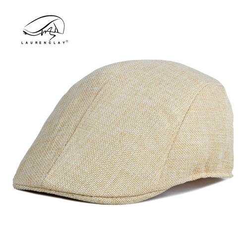 Hat men's simple light plate imitation linen beret British retro summer breathable duck bill forward cap middle-aged and elderly hat