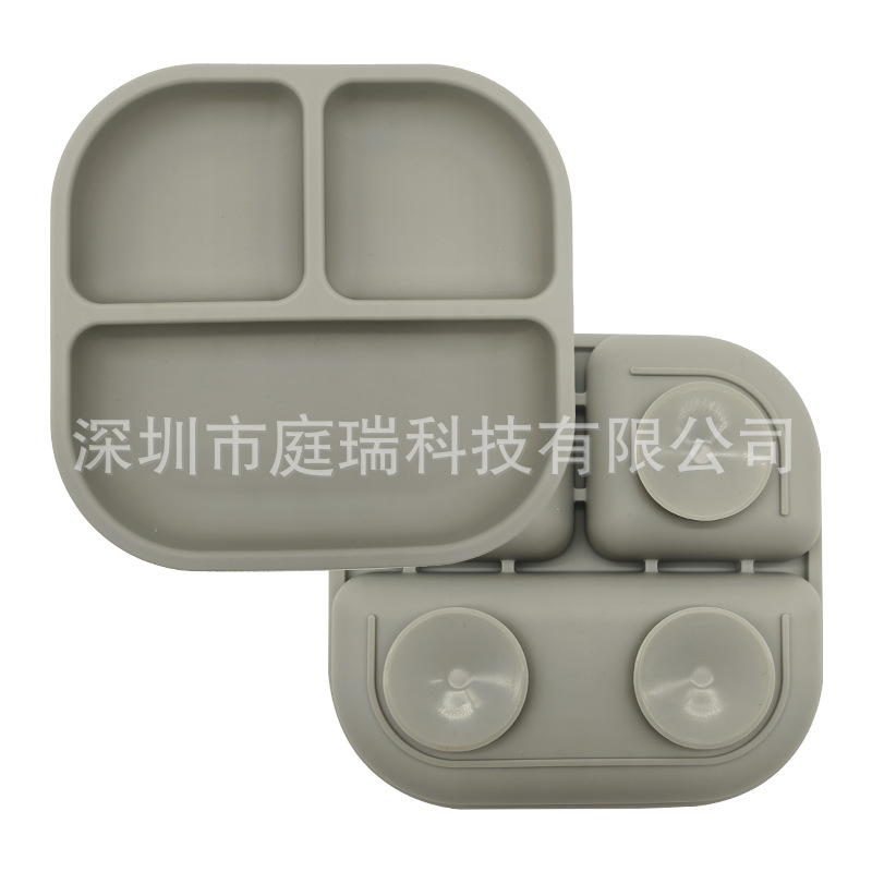 Plato para niños plato de rejilla de silicona cuadrado plato de suplemento de alimentos para bebés integrado tres Placa de rejilla lechón resistente a la caída de calidad alimentaria