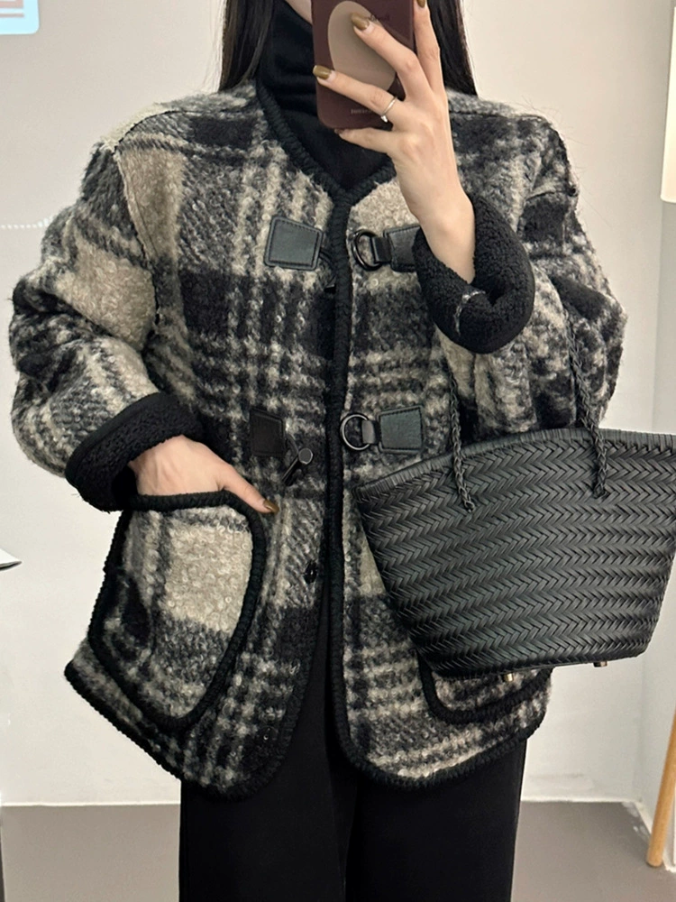 Шерстяное пальто, утепленная полупальто флисовая куртка, стиль Chanel, корейский стиль, для подростков