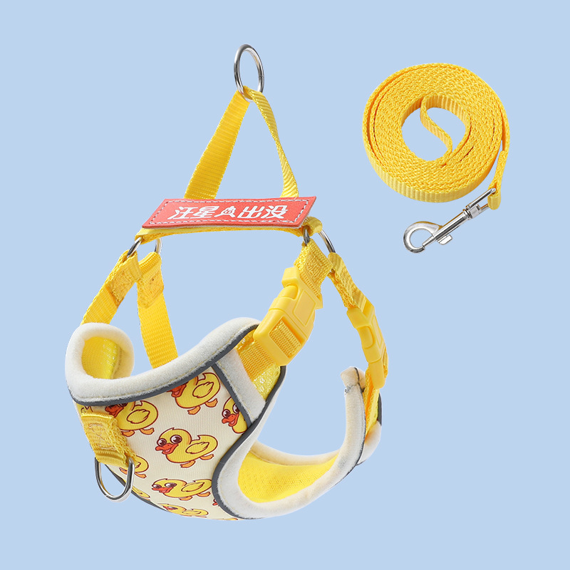 Transfronterizo nuevo pequeño pato amarillo gato Correa perro lindo pecho Correa mascota caminando gato caminando perro cuerda
