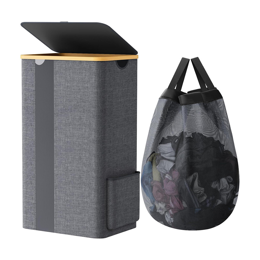Cesta de lavandería de bambú Cubo de ropa sucia grande plegable Cesta de ropa sucia doméstica Cesta de almacenamiento de ropa sucia con ventana