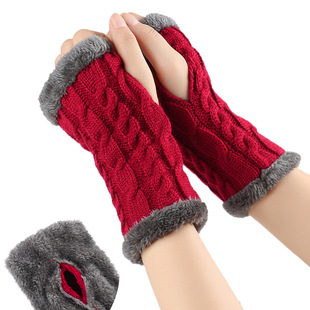New autumn and winter fleece-lined wool gloves twist knitted finger leakage plush oversleeve cross-border warm thickened wool gloves