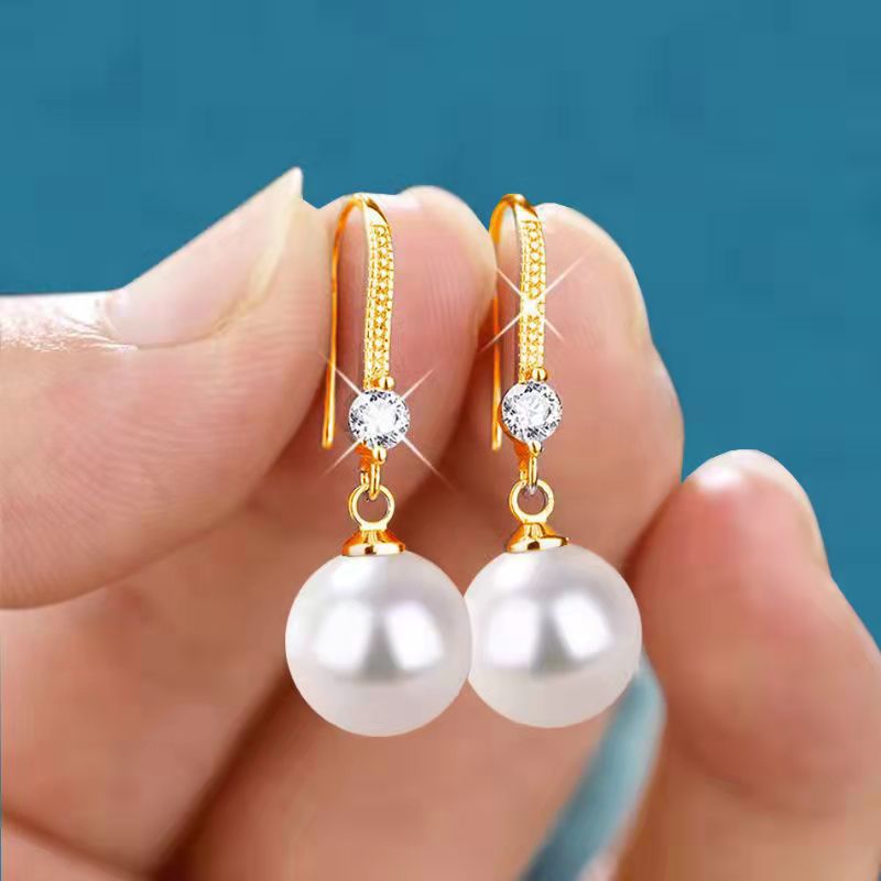 Cross-Border Jewelry Wish Amazon Aliexpress Water Drop Pendant Oval Pearl Earrings Bridal Earrings Earrings