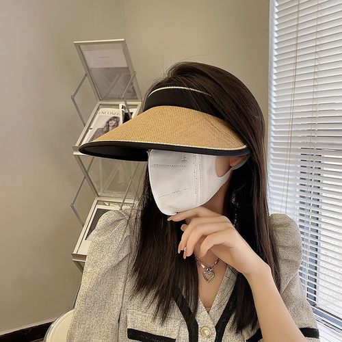 Empty top hat women's foldable raffia sun protection hat cycling face covering straw hat large brim sun protection UV hat wholesale