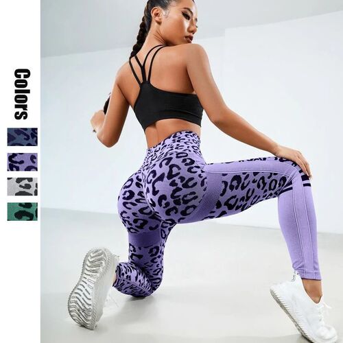 Cross-border seamless high-waisted cheetah print tummy control yoga pants tight peach hip quick-drying training hip lifting fitness pants