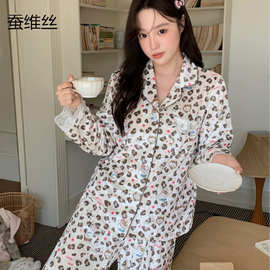 日系少女秋冬新款金丝绒睡衣女豹纹Kitty卡通可爱甜美保暖蚕维丝