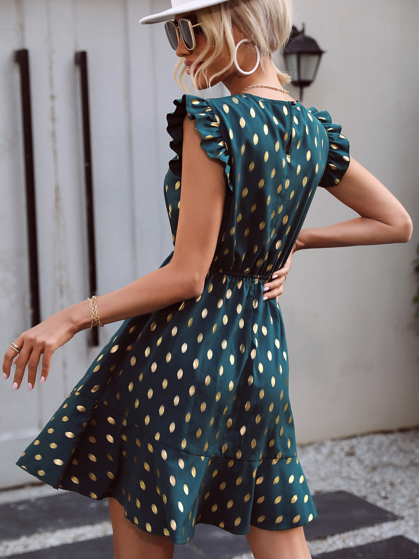 round neck sleeveless polka dot printed dress NSJM130263