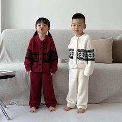 亲子冬季半边绒睡衣套装加绒柔软亲肤男童女童家居服加厚套头保暖