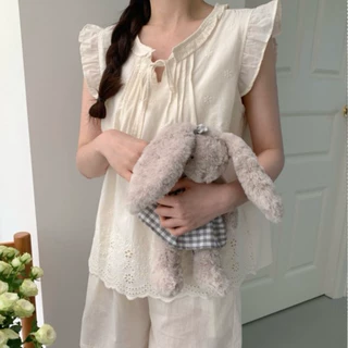 韩国ins女士夏季新品韩系重工刺绣花边家居服睡衣套装舒适批发女