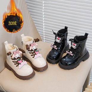 Girls' Martin Boots Side Zipper Autumn and Winter Princess Cullomi Mid-Air Boots Bright Leather Waterproof Soft Bottom Girl Fashion Shoes