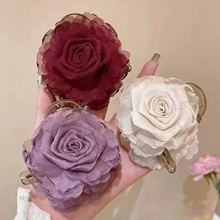 干枯玫瑰花朵抓夹女高级感后脑勺半扎发网红百搭发饰氛围感鲨鱼夹