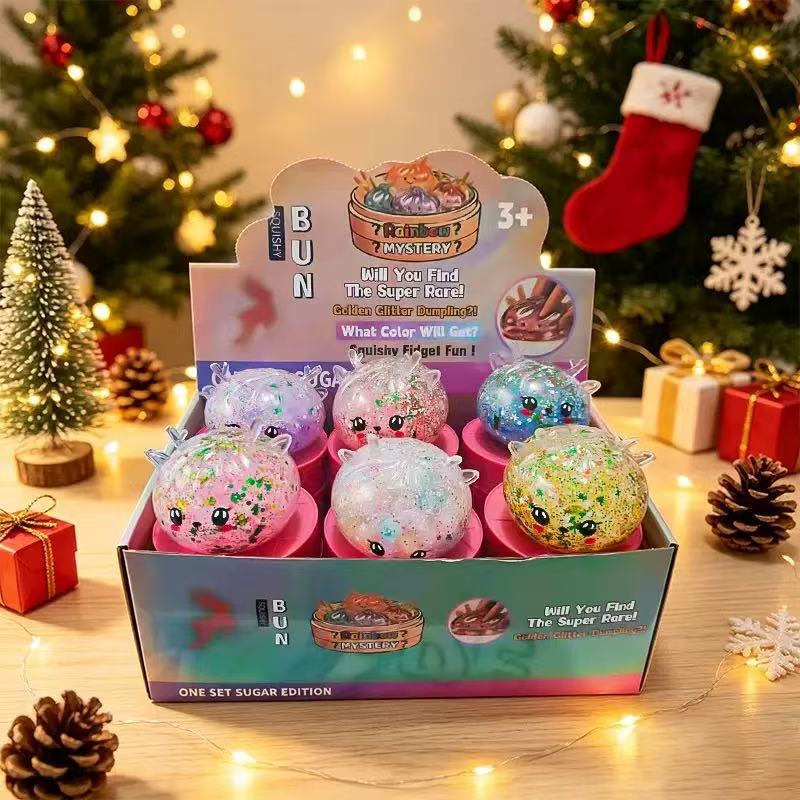 Christmas deer antler gold glitter bead bun stress relief toy with gold glitter popping beads and steamer bun Christmas deer antler gold glitter bead bun stress relief toy with gold glitter popping beads and steamer bun
