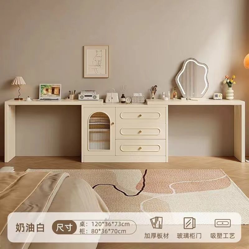 梳妆台卧室简约现代床头柜化妆台收纳柜一体2025新款奶油风化妆桌|undefined