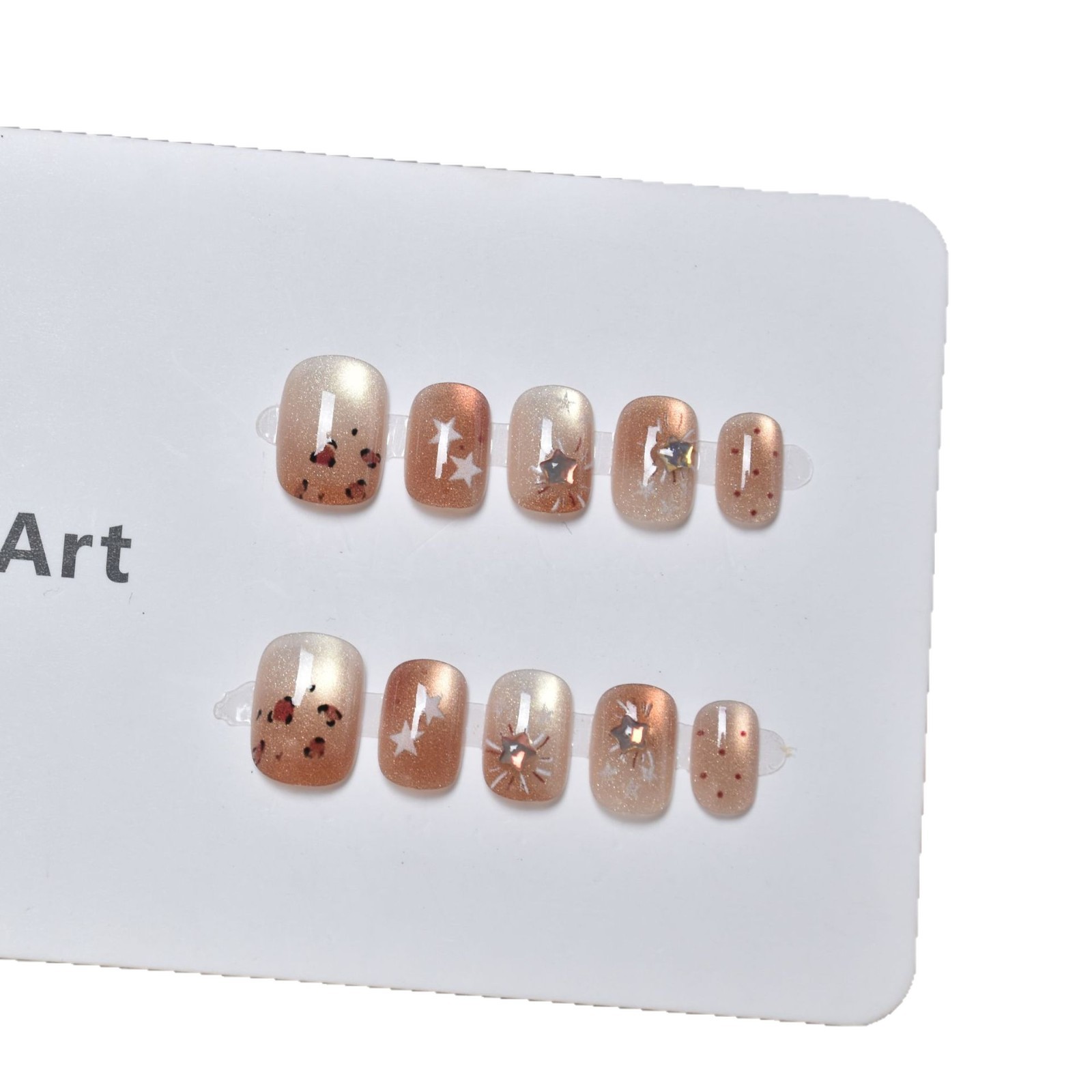 Otoño y invierno nuevo corto estampado de leopardo estrellas ojo de gato usar uñas de frijol, uñas de frijol blanquear parche de manicura al por mayor uñas