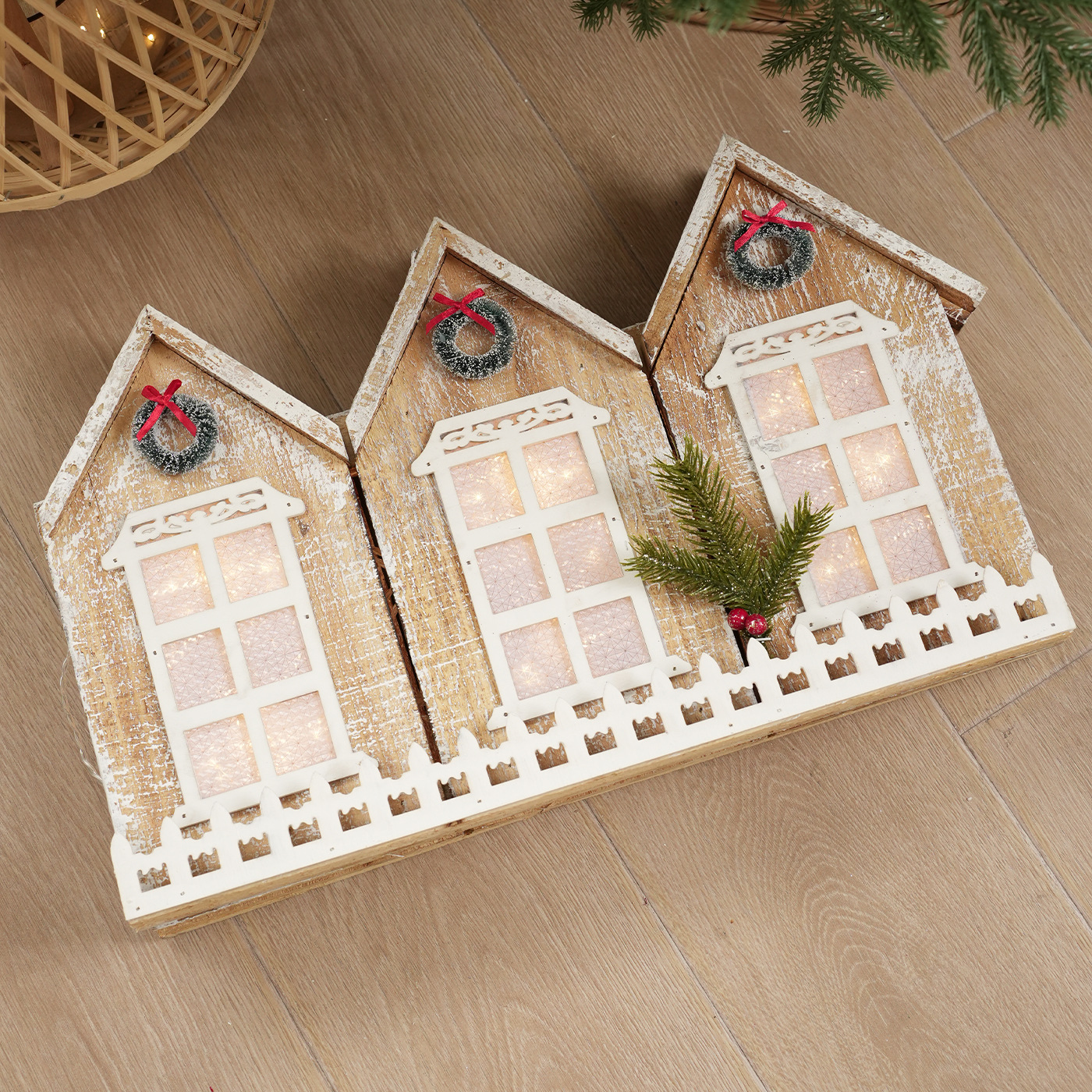 Nuevas vallas de madera de Navidad transfronterizas de estilo europeo decoración de pie de árbol de Navidad decoración de ventanas decoración de Navidad