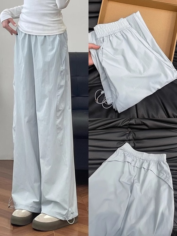 女性用ブルーの速乾性作業服パンツ、ルーズストレートレッグ、2025年ハイウエスト、小柄な人向けワイドレッグカジュアルスポーツパンツ、ハイウエストでスリムに見える|undefined