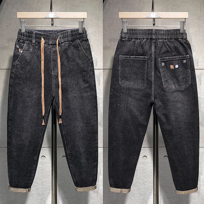 Autumn and Winter Jeans Men's 2024 New Trendy Brand Men's Black Grey Tether Iron-free Elastant Waist Dirty-resistant Wear-resistant Work Pants