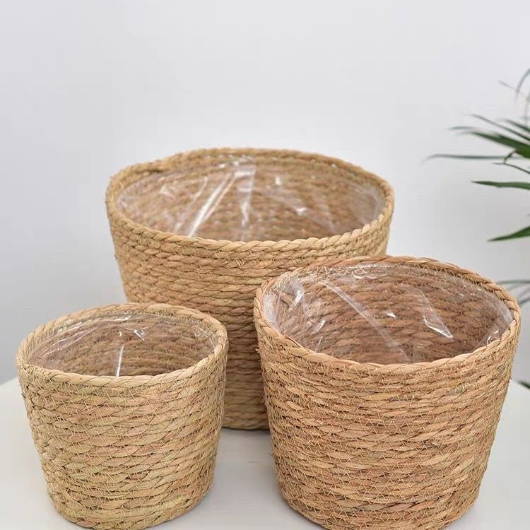 Woven Flower Pot Straw Flower Basket Scandinavian Style Hug Bucket DIY Living Room Balcony Decoration Potted Green Plant Flower Pot Set