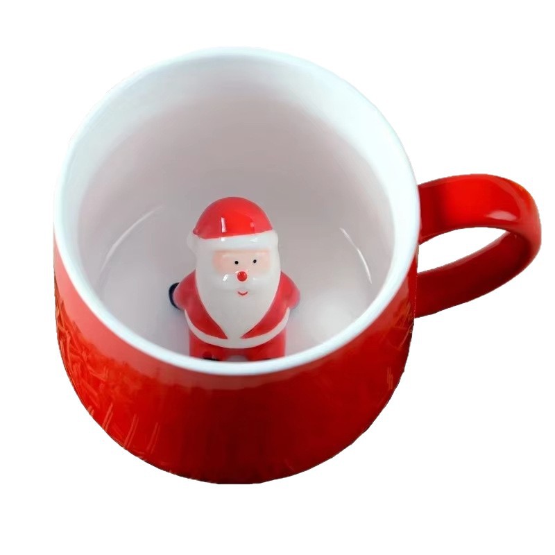 3D Navidad creativa taza de cerámica roja Qin Sheng cerámica Santa Claus taza de agua con mango lindo regalo