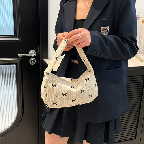 Linen velvet fashionable printed handbag women 2025 new autumn season underarm bag simple and stylish single shoulder bag