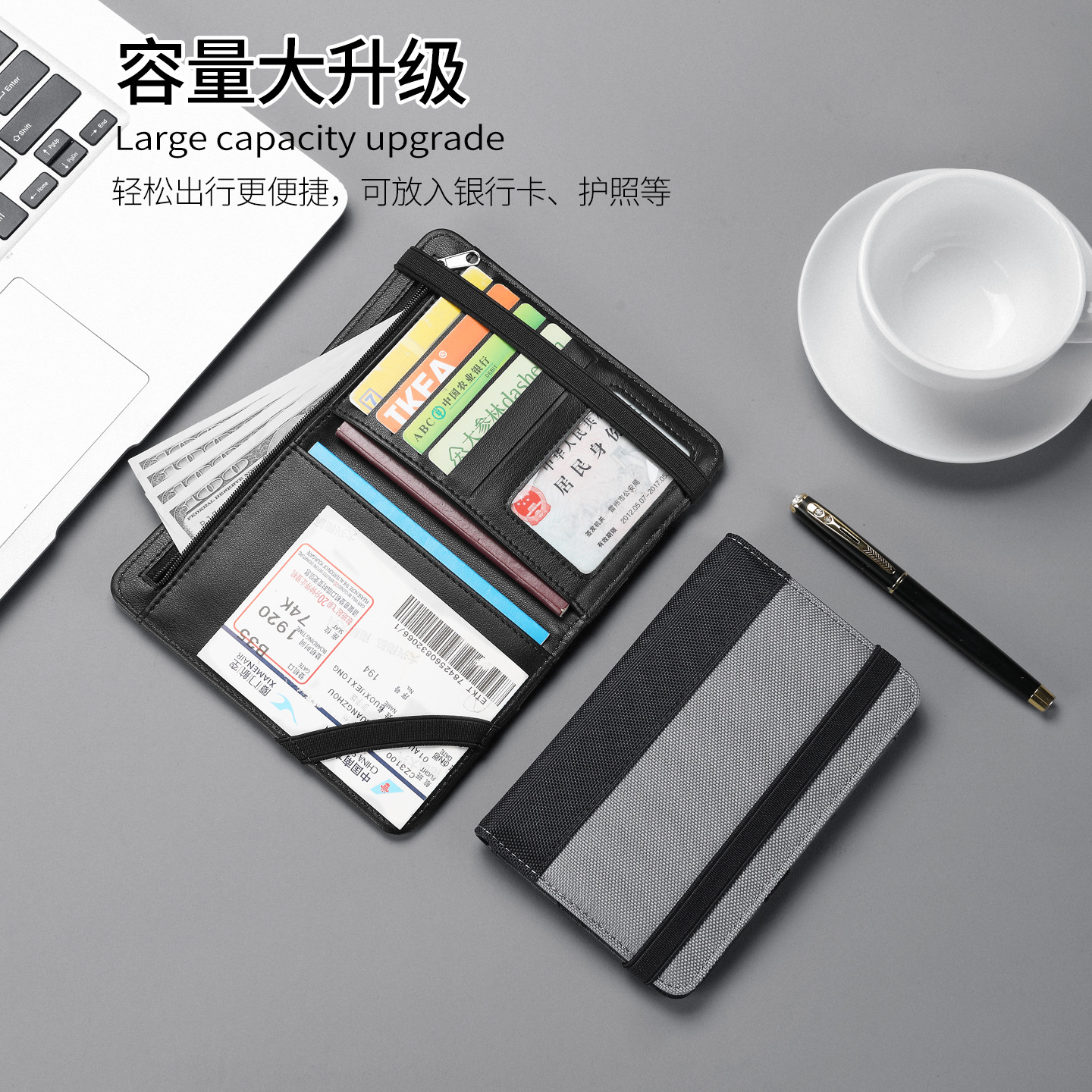 Bolsa de pasaporte multifuncional, bolsa de pasaporte de lona, bolsa de tarjetas de gran capacidad, bolsa de pasaporte simple para hombres, funda protectora