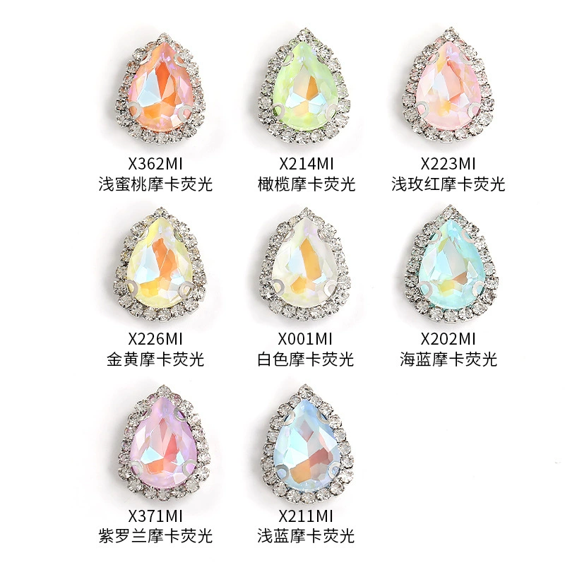 Hot -selling water droplet claws mocarhopper fluorescent crystal buckle, sewing drill, handmade wedding head jewelry hair jewelry water droplet claw diamond