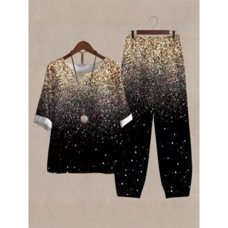 Europa y Estados Unidos trajes casuales de mujer transfronterizos de moda explosiva verano nuevo cinco mangas impresión chaqueta pantalones dos piezas