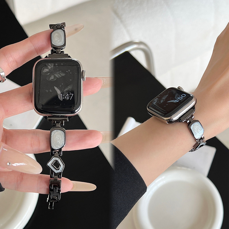 Suitable for Apple 9 Watch Light Luxury Fine quicksand Mastershell Metal iwatchs8765se Strap Female Niche
