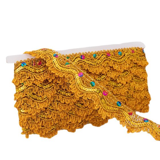 Colorful Golden Silk Triangle Sequins Ethnic Style Mid-Autumn Festival Fold Tower Lace Large Truck Wrap Top Lace Buddha Hall Offering Table Lace