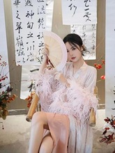 新中式新娘晨袍仙女结婚敬酒服订婚礼服国风奢华羽毛睡袍连衣裙冬