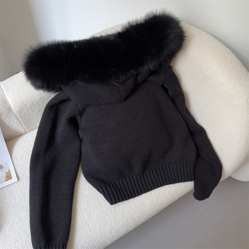 Women's Clothing Spring Jacket Women Zipper Real Fox Fur Collar Hooded Cardigan Tops Jacket Women High end Spring and Autumn_ipsvogv.com