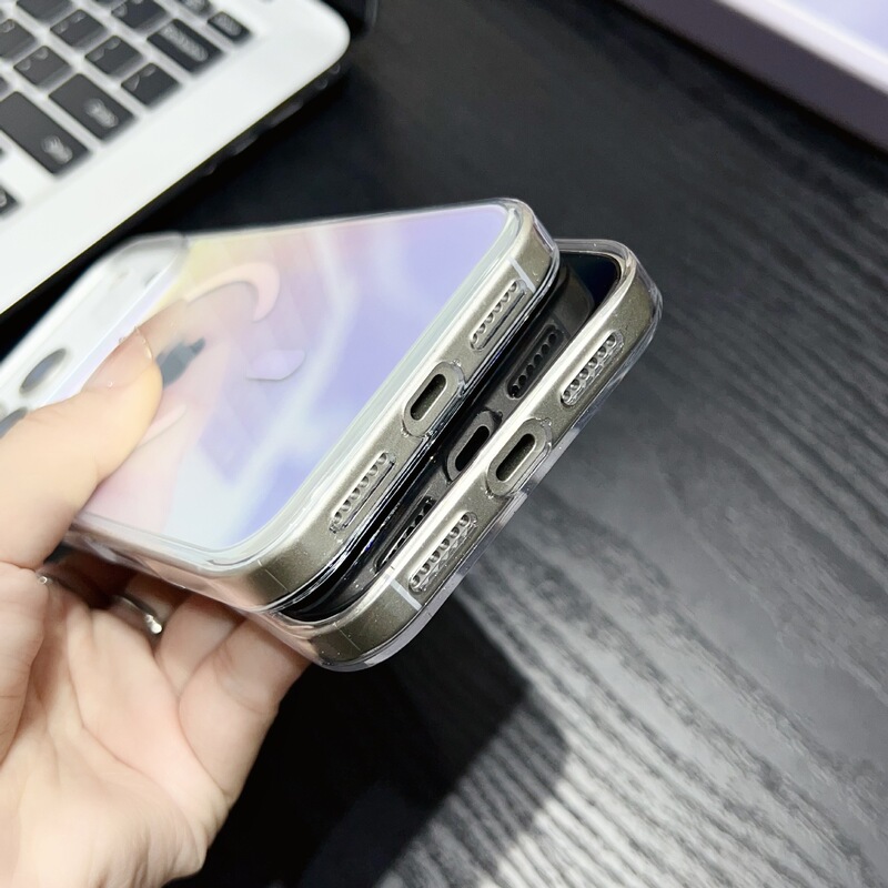 适用iiPhone17磁吸透明玻璃壳苹果16promax带钻幻彩闪粉透明PC壳|undefined