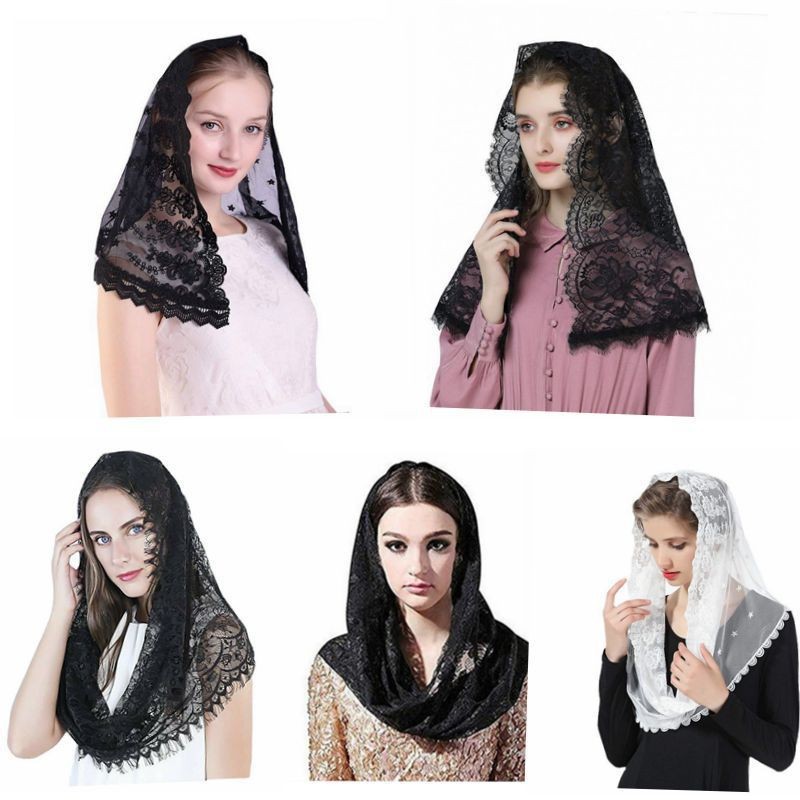 Several Retro Ladies Lace Veils Wedding Brides Headkerchiefs Black White Shawl Cover Head European and American Foreign Trade Wholesale