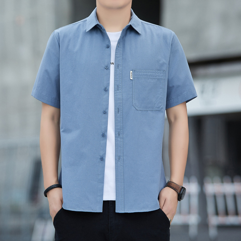 Fashionable cotton casual trend solid color thin shirt