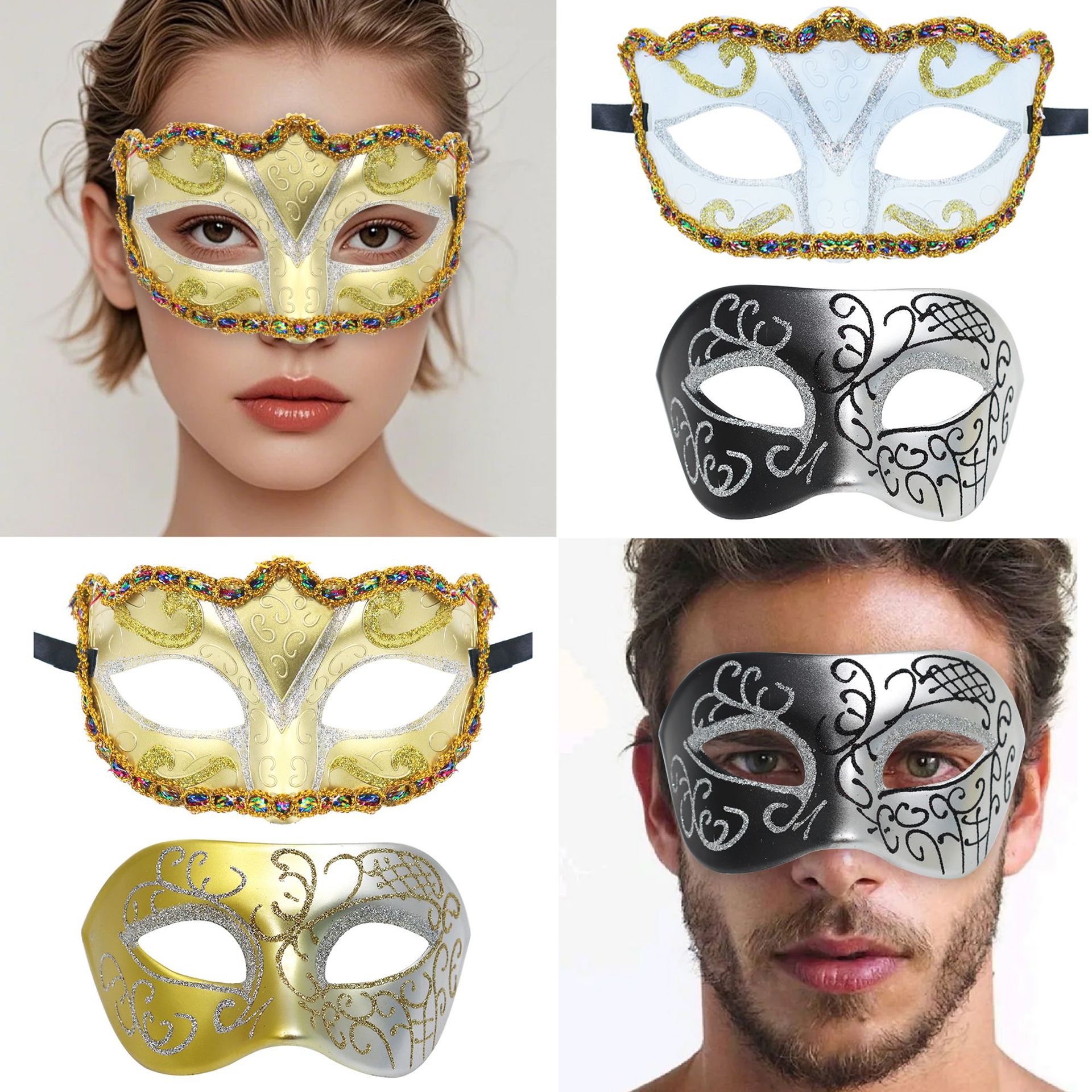 Amazon máscaras de fiesta de carnaval de venta caliente máscaras de baile unisex pintadas alrededor del borde de San Valentín