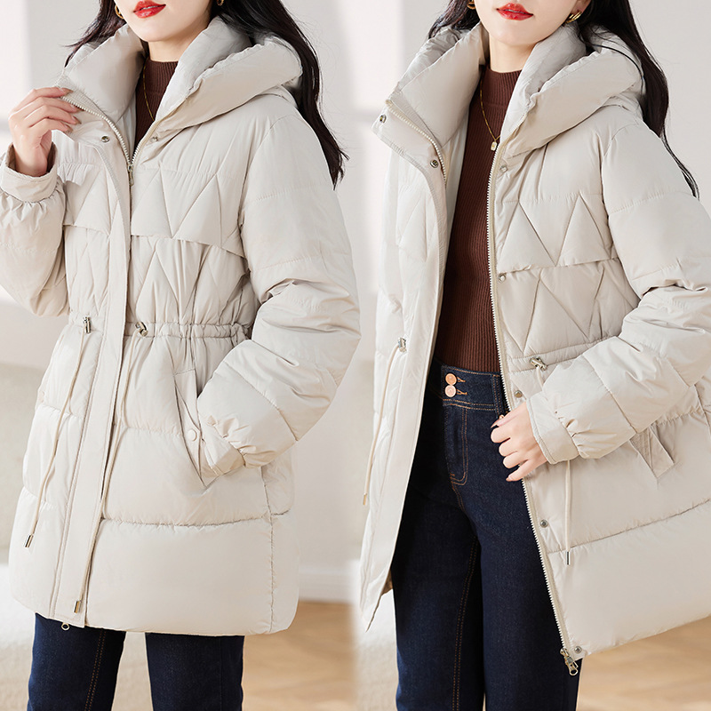 Mediano y largo chaqueta de algodón con capuzas y terciero para mujeres 2024, nueva chaqueta de algodón de invierno coreana delgada y suelta
