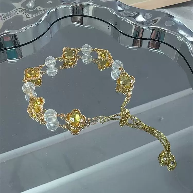 原创天然紫水晶黄水晶四叶草合金手链梦幻仙境系列手饰多样性