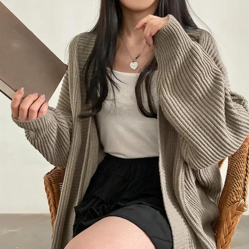 秋冬外贸爆款纯色宽松大码无扣毛衣女时尚休闲慵懒风百搭针织开衫|undefined