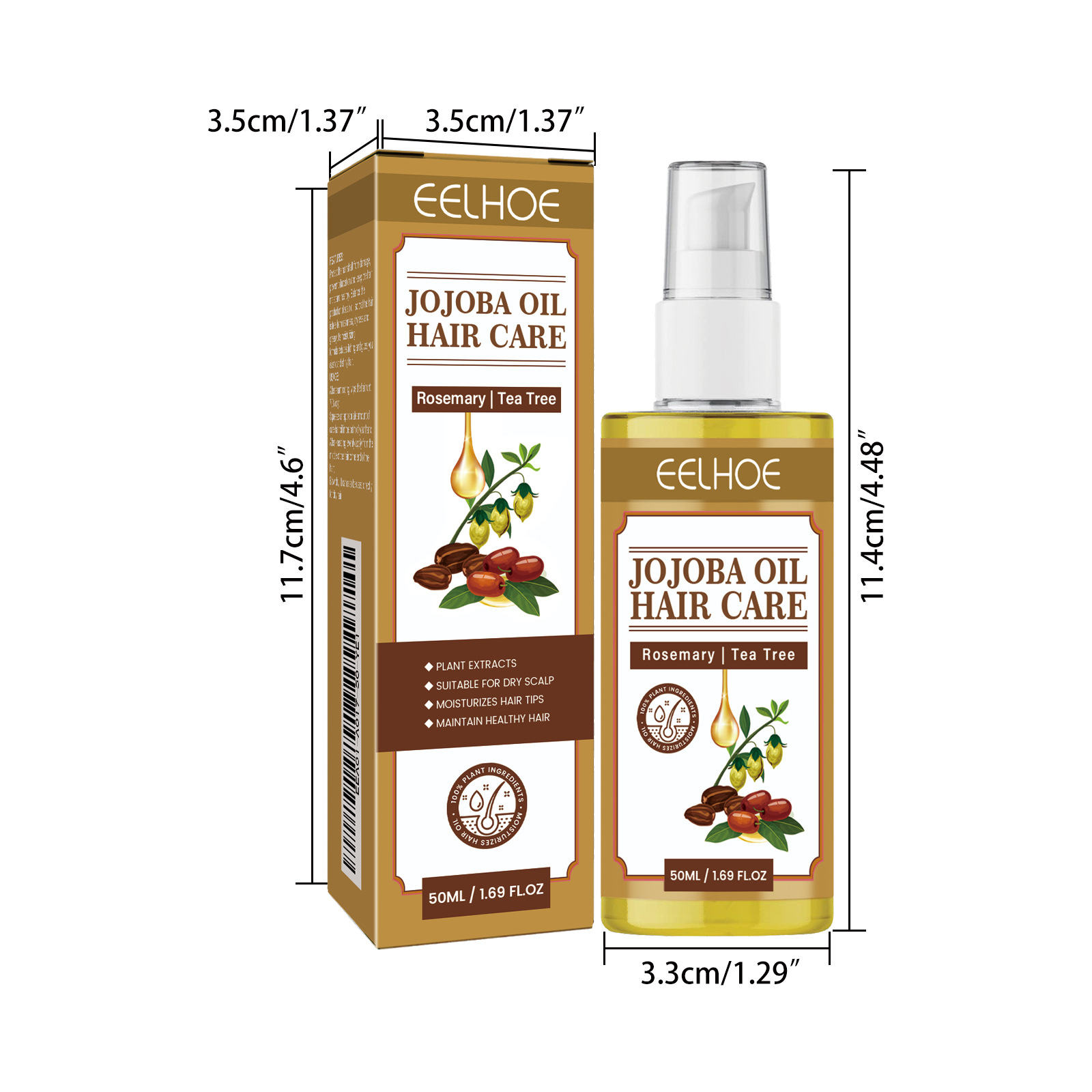 EELHOE jojoba juuksehooldusõli silub kuivi ja kahuseid juukseid, tugevdab juukseid, masseerib peanahka ja hooldab juukseid._voghion.com