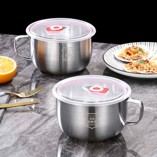 304 Stainless Steel Instant Noodles Thickeneded Student Fast Food Lunch Box with Lid Household Canteen Instant Noodles Rice Soup Bowl Set