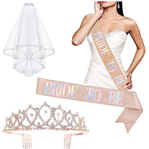European and American bride to be bride veil shoulder strap crown set rose gold ceremonial belt bachelor party wedding