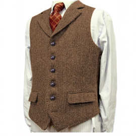 亚马逊速卖通新款马甲男士人字纹背心英伦复古坎肩欧美西装马甲