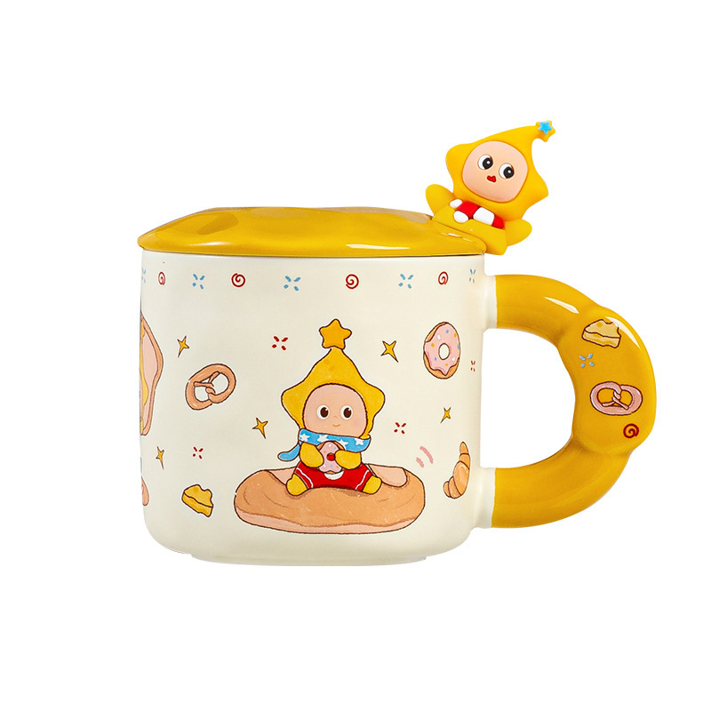 童趣星仔乐园陶瓷杯可爱生日小狗马克杯带盖勺高颜值水杯生日礼物|undefined