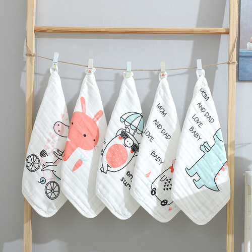 Six-layer high-density pure cotton gauze face towel infant and child towel set hook small square towel one piece daily use