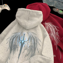 蓝光魔剑恶魔翅膀夜光卫衣男秋冬500g重磅美式复古连帽情侣装外套