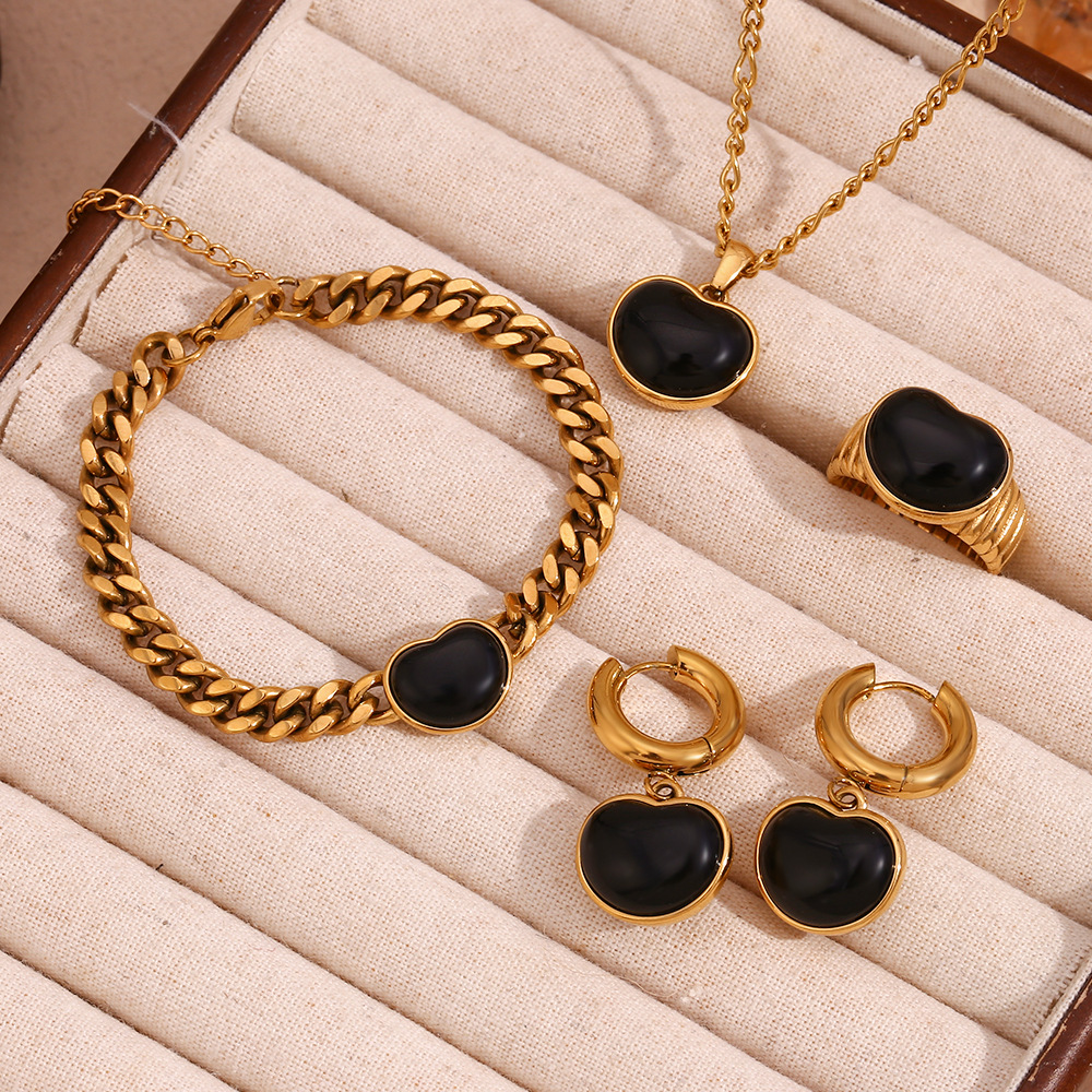 Black Agate Heart Stainless Steel Jewelry