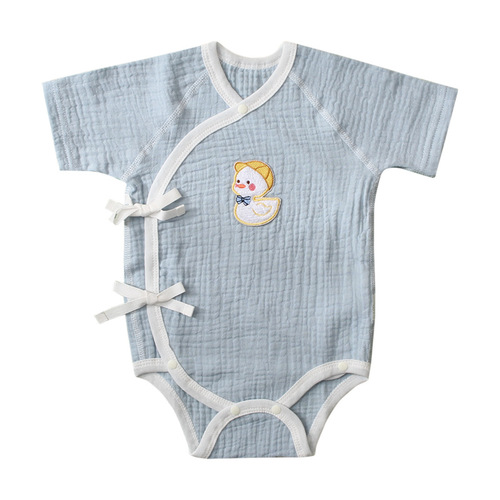 Newborn short-sleeved romper jumpsuit one-piece bodysuit triangular crawling infant baby pure cotton Class A gauze wrap-around bodysuit
