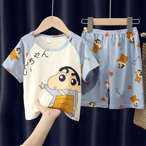 Summer Children's Sleepwear Short Sleeve Shorts Cute Cartoon Medium and Large Children's Home Set Thin Sleepwear Set for Boys and Girls